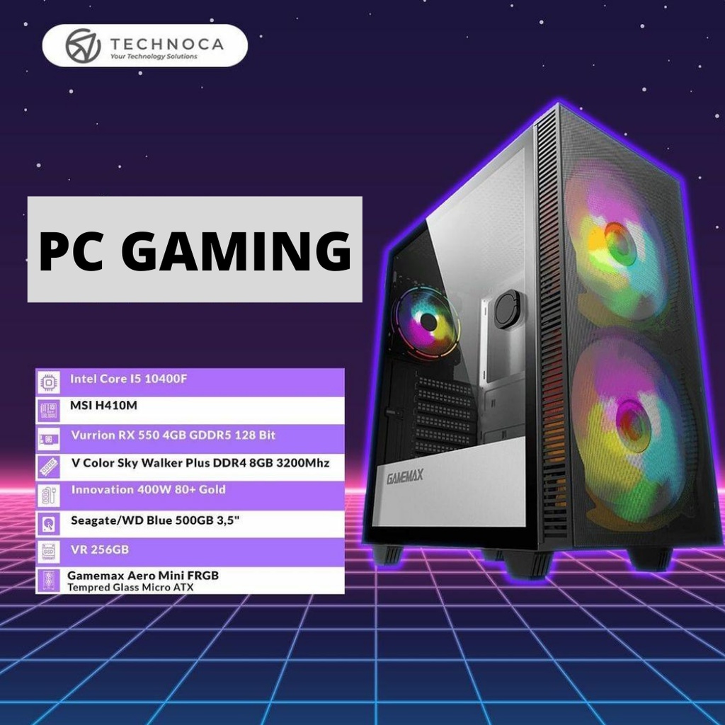 PC Gaming Rakitan Core i5 10400F VGA Vurrion RX 4GB GDDR5