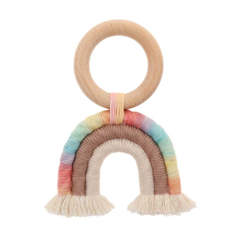 Mary Mainan Teether Ring Kayu Macrame Rumbai Boho Untuk Dekorasi Stroller Bayi