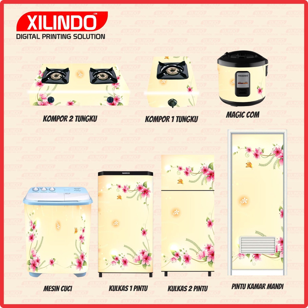 STIKER KULKAS KOMPOR MESIN CUCI AC STICKER MOTIF FLOWER BUNGA KUPU BUTTERFLY KUNING SHABBY CREM WALL