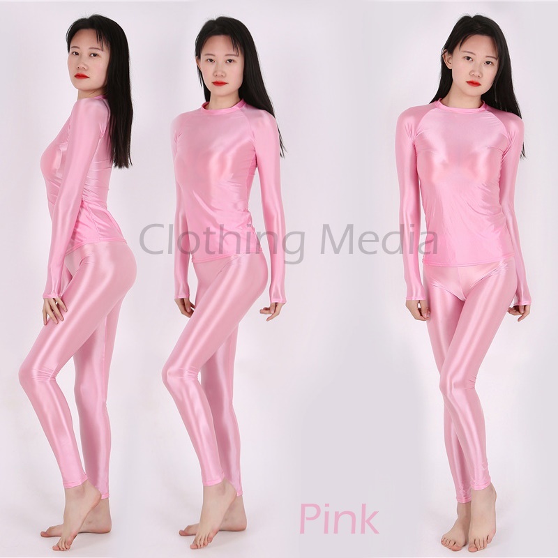 Setelan Silky Baju Lengan Panjang Celana Legging Bodysuit Glossy Manset Halus