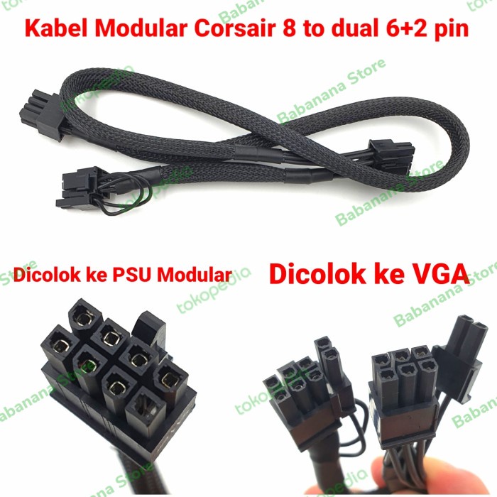 Kabel modular Corsair pcie 8 pin to 6+2 for mining vga psu sleeved