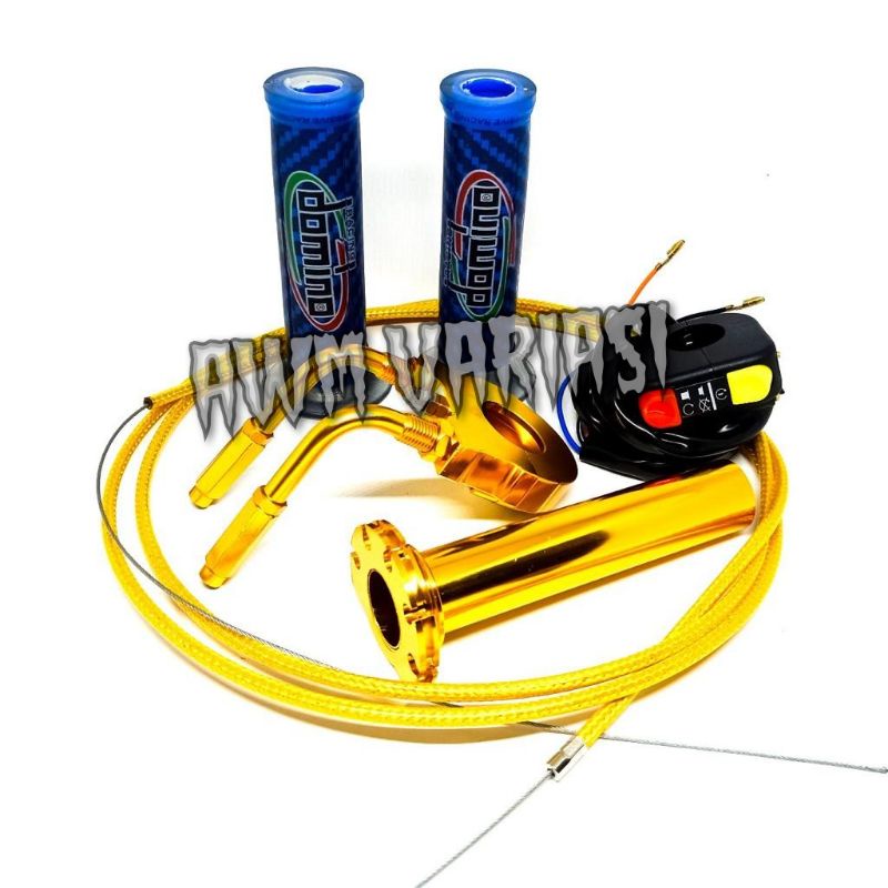 PAKET GAS SPONTAN /SLOSONG  FULL CNC 2PCS KABEL SERAT KARBON GOLD 2PCS L GAS SAKLAR DOMINO PLUS GRIP DOMINO KARBON