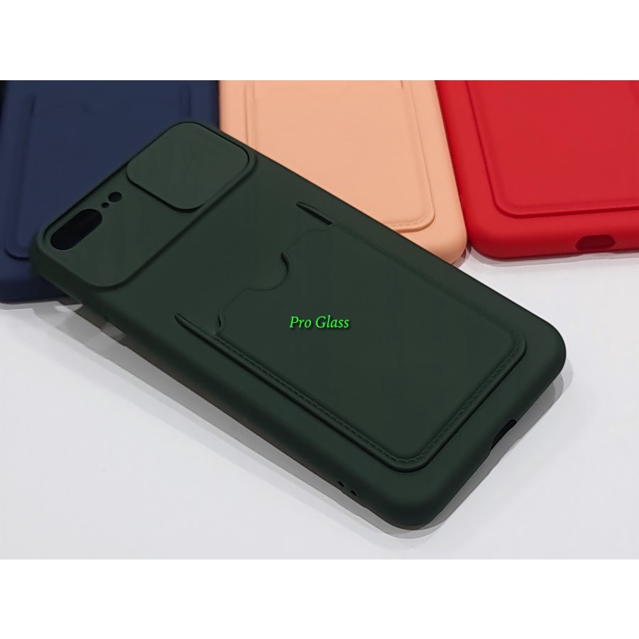 C128 Iphone 7 / 7 Plus / 8 / 8 Plus Silicone Card Holder Case + Lens Cover