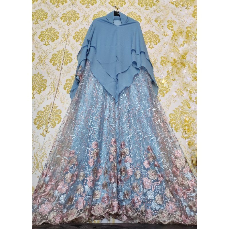 Set Gamis Syar'i Mewah Dress Tile Bordir Brokat mix Cerruty