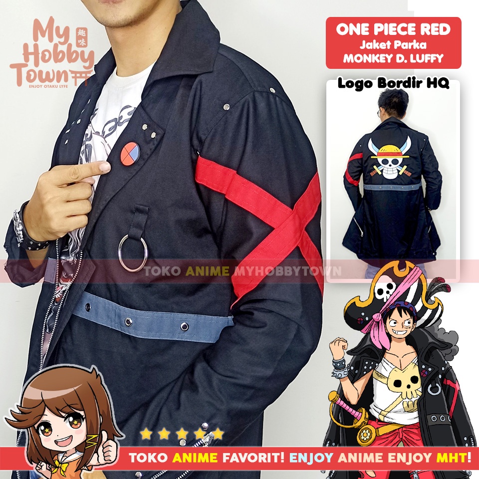 Jubah Jaket Parka Anime One Piece Red Monkey D. Luffy Kostum Cosplay