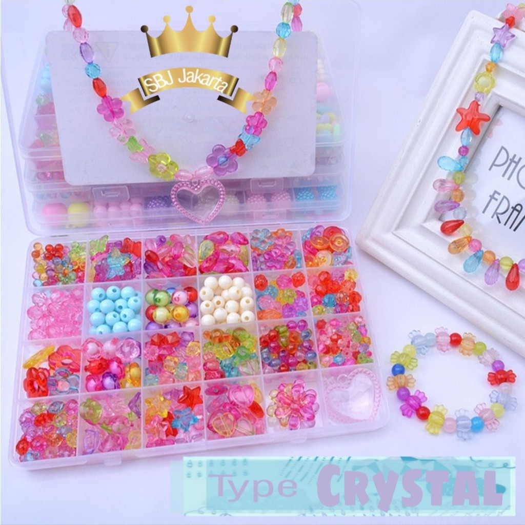 Mainan edukatif anak meronce merangkai manik beads seri snowball / crystal