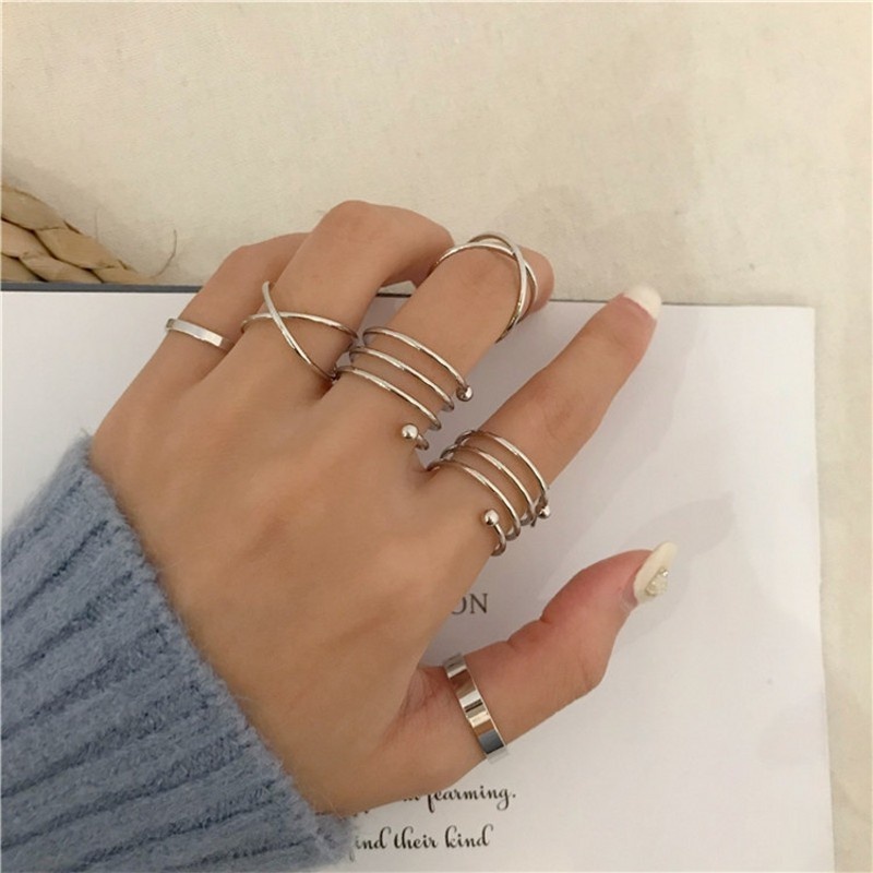 Set Cincin Knuckle Desain Bunga Kupu-Kupu Geometris Gaya Bohemian Untuk Wanita