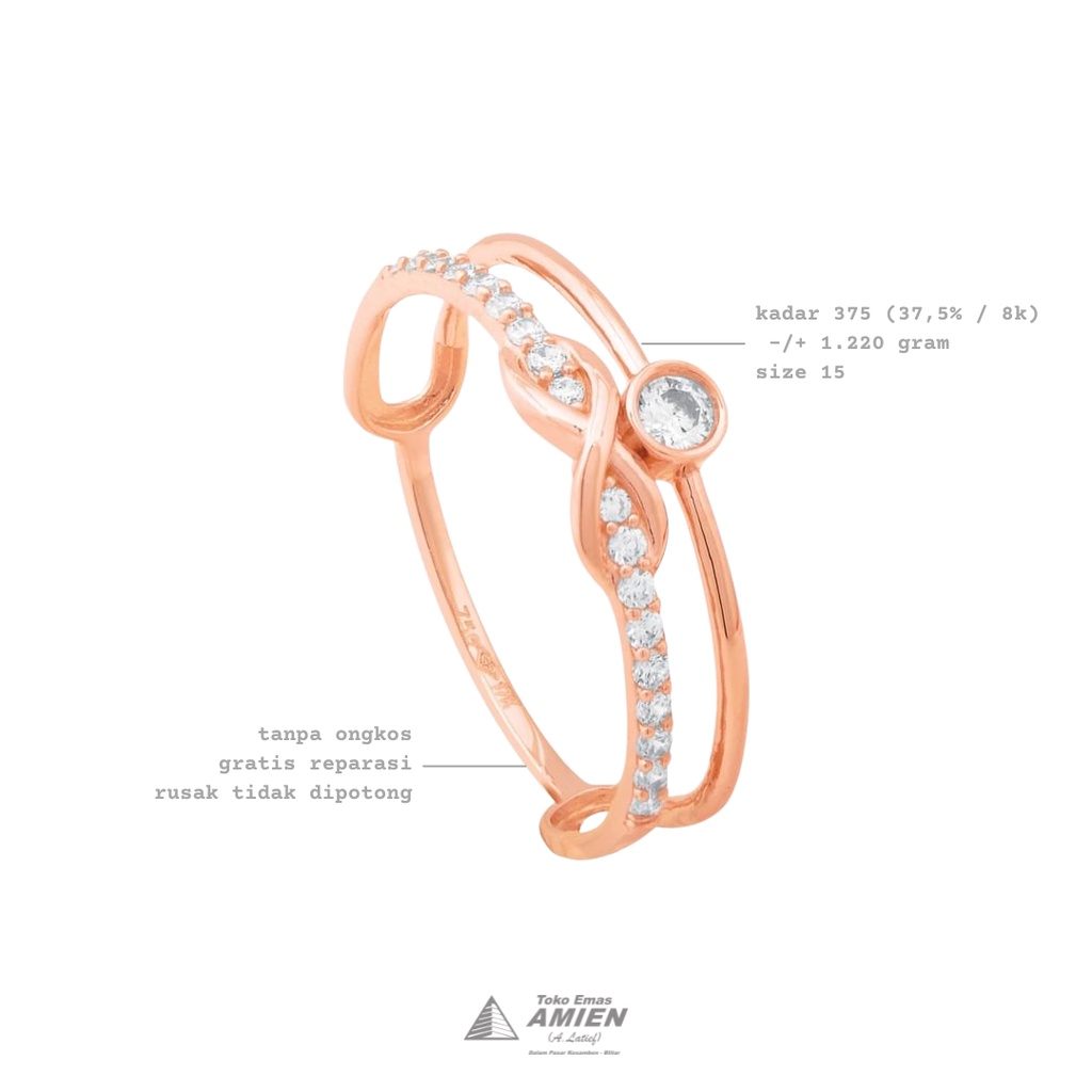 Toko Emas Amien Cincin Emas Asli UBS Kadar 375 (37,5% / 8K) 1.220 Gram - Cincin Millie Molly Infinit