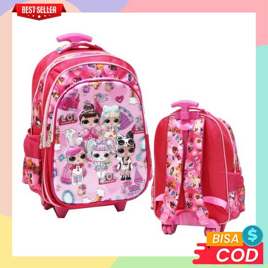 Voucher11.11[Lr 037]|Promo Tas Hologram Sequin Usap Led Mata Lampu Trolley Dorong Anak Sekolah Cewe 