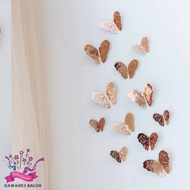 3D Butterfly Dekorasi/Dekorasi Kupu2/Kupu Kupu 3D Dekorasi Dinding - Gold