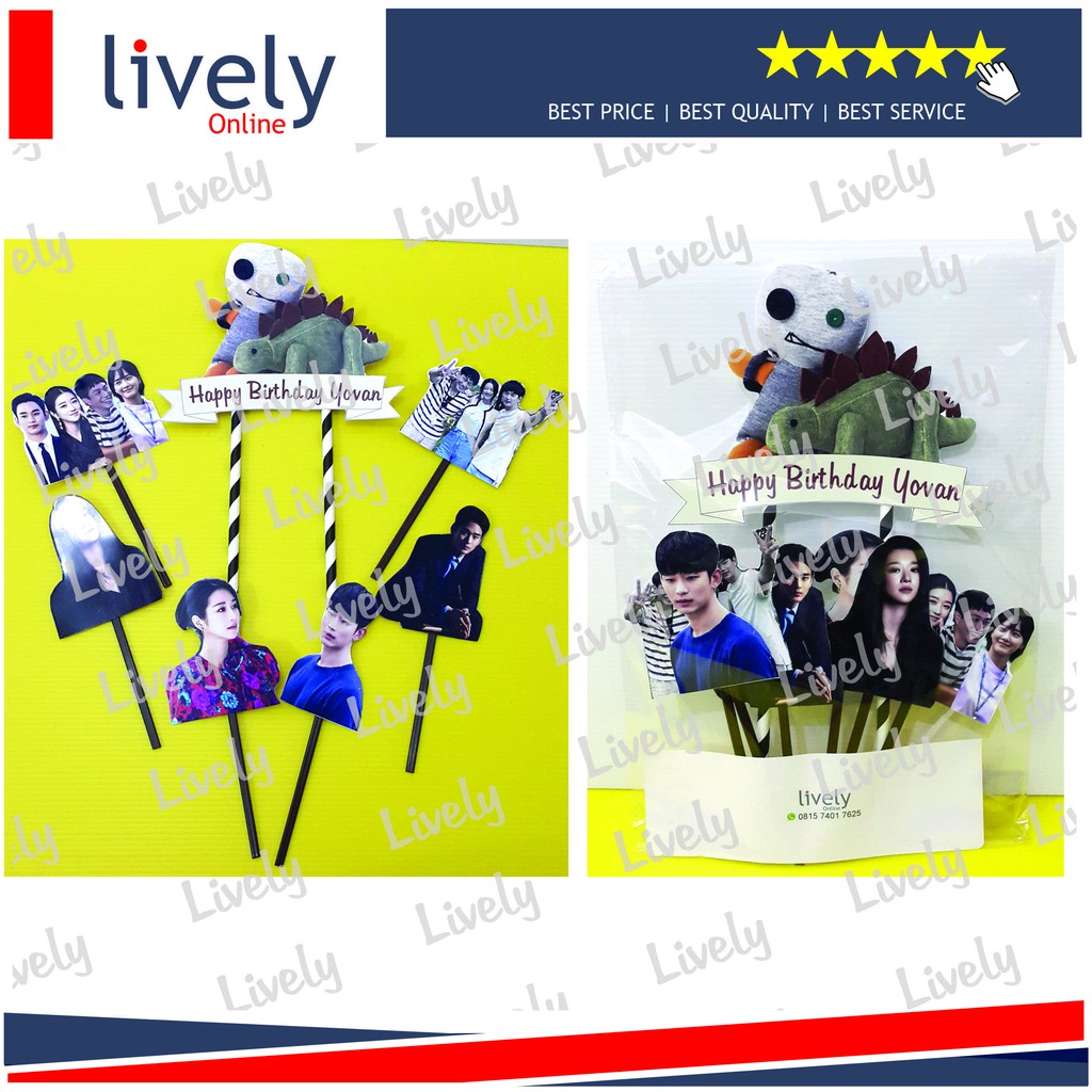 CAKE TOPPER KARAKTER HIASAN KUE HBD HAPPY BIRTHDAY CUSTOM NAMA KOREA set