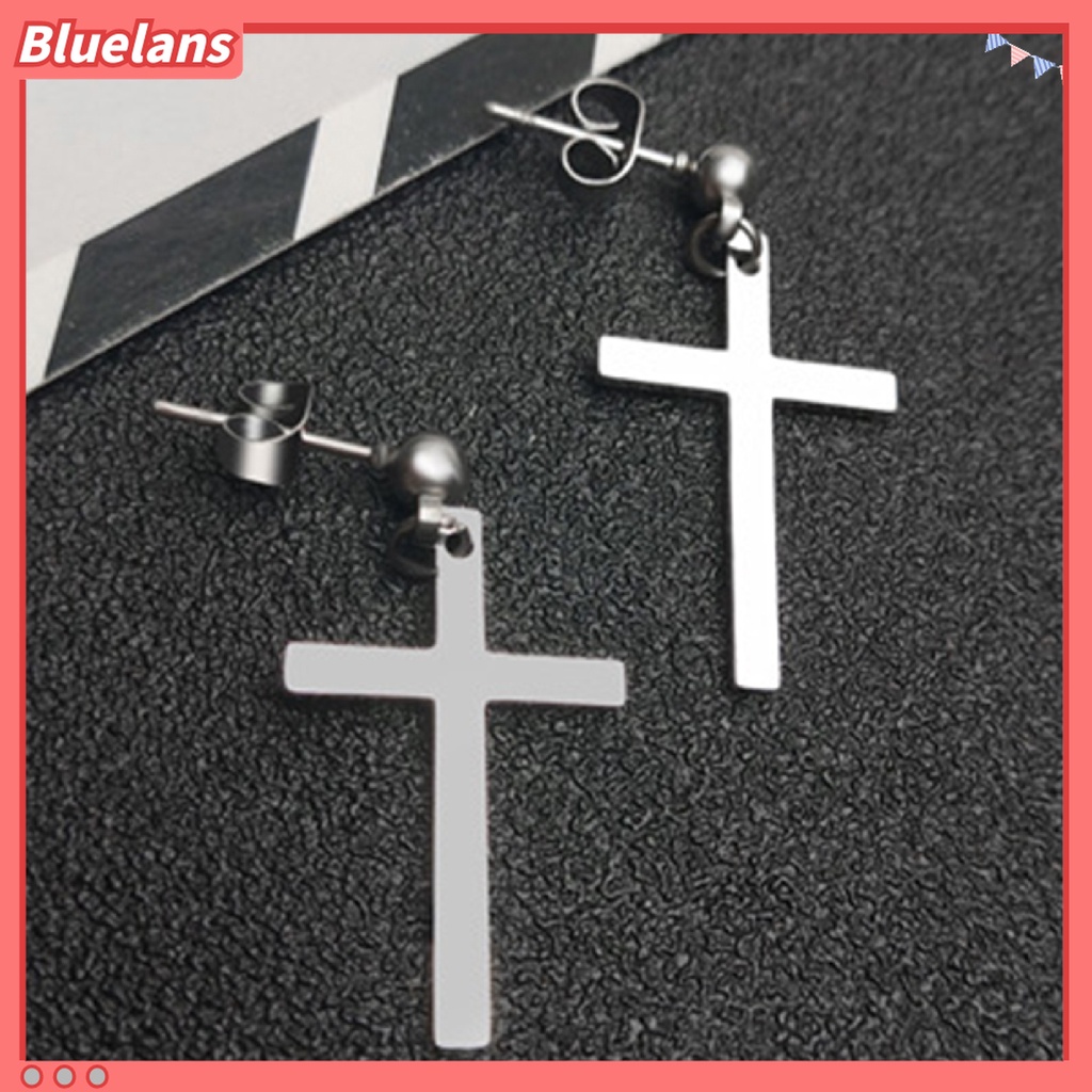 Anting Stud Dangle Salib Bahan Stainless Steel Ringan Untuk Unisex