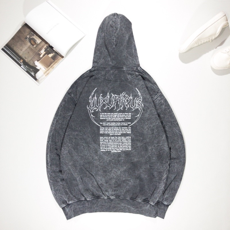 JAKET HOODIE GRAPHIC WASHED FLICKERS WORLD "BEAUTYFUL DISASTER" [HDW 627]