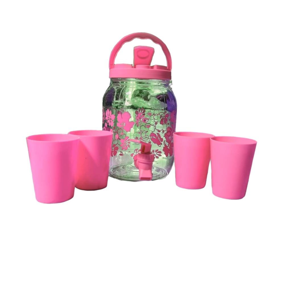 Drink Jar Set Gelas / Drink Jar Set Ukuran 2.5 Liter Isi 5 Pcs / Set Dispenser Mini 2,5 Liter Dan Empat Gelas