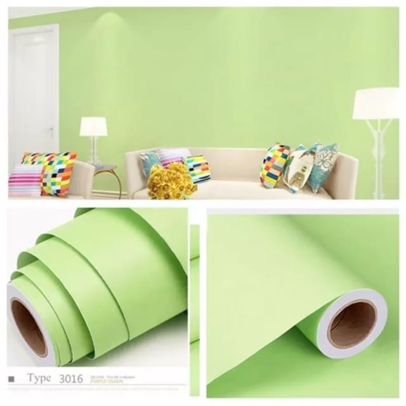 Wallpaper Dinding Polos Hijau Ukuran 10 meter x 45 cm