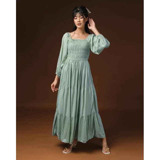 DRESS RAYON UNIQLO - MAXI DRESS - DRESS RUFFLE - VINTAGE KOREAN DRESS - KOREAN DRESS MUSLIMAH - DRES