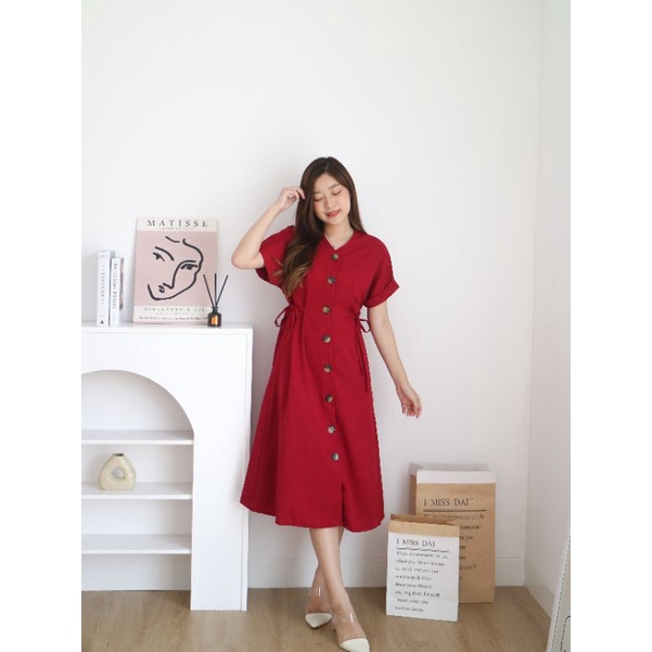 DS1566 - DRESS HOMEY BUSUI FRIENDLY WANITA DRESS BUNGA MIDI FLARE CASUAL