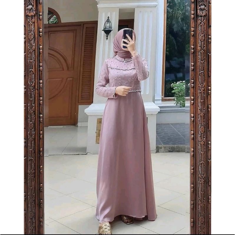 GAMIS TIARA DRESS MAXY VELVET MIX BROKAT TILE MUTIARA FASHION MUSLIM WANITA GAUN PESTA MEWAH KONDANGAN LAMARAN GAMIS COUPLE SYAR'I WANITA MODERN TERMURAH