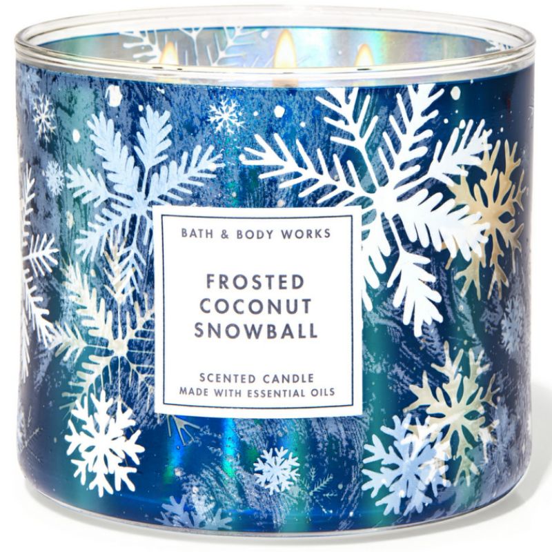 BATH &amp; BODY WORKS BBW FROSTED COCONUT SNOWBALL 3-WICK SCENTED CANDLE 411 G