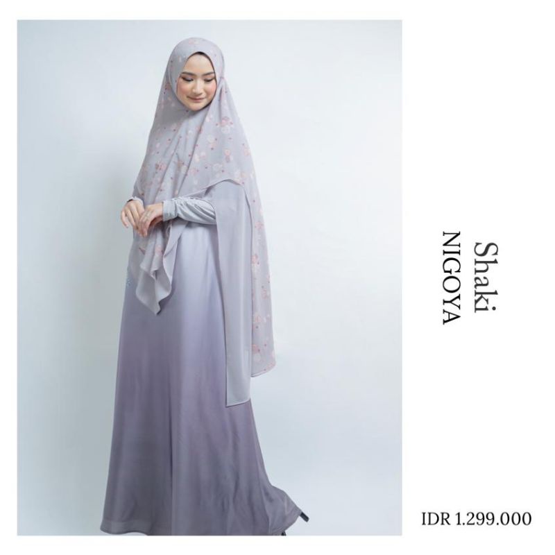 Nigoya Syari Shaki Set Grey Special Edition - Gamis Syari Pesta Haji Umroh Mewah