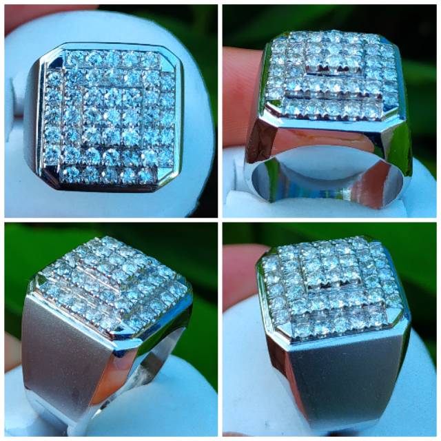 Cincin Pria Berlian Eropa Putih Mewah Keren