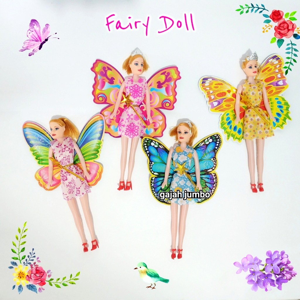 Mainan Boneka Fairy Doll Sayap Peri LongDress Barbie Kupu Baju Pendek JAYAJAYASTORE