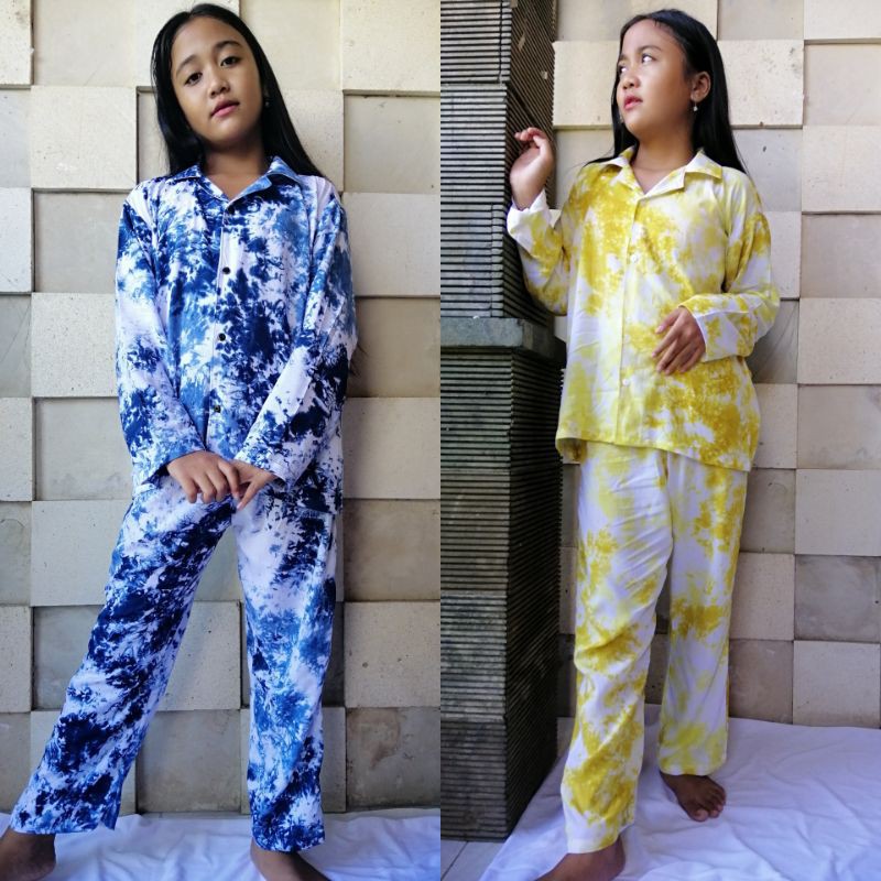 Set Pajamas Tie Dye Rayon Bali Anak Lengan Panjang (10-11 th) / PIYAMA TIDUR / PIYAMA BEST SELLER