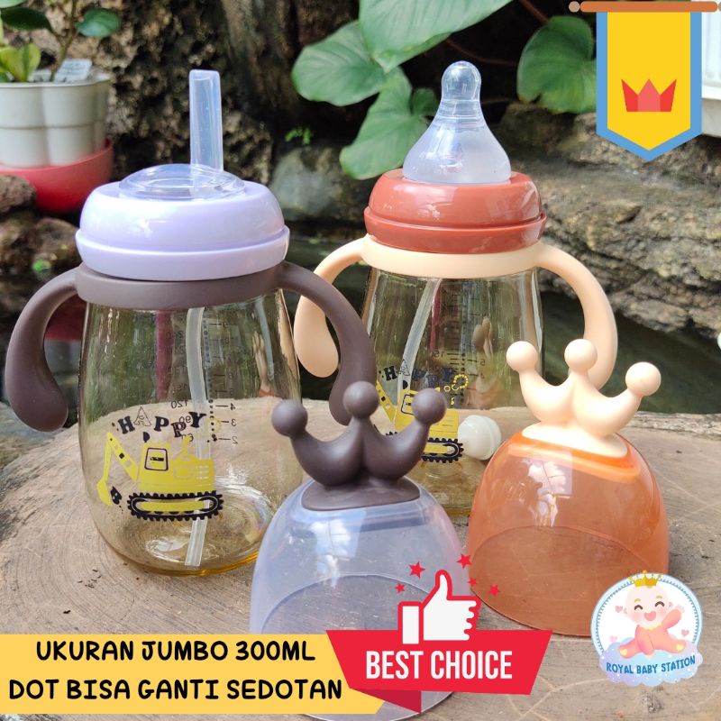 PROMO 2in1 Botol Susu dan Botol Minum 300ml Crown Free Sedotan Premium