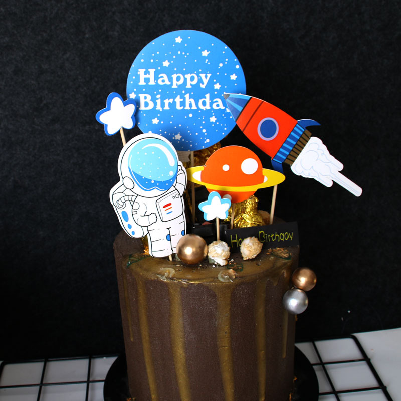 Astronaut Spaceman Theme Cake Topper Kids Favors Baby Shower Birthday Party Cake Decorations