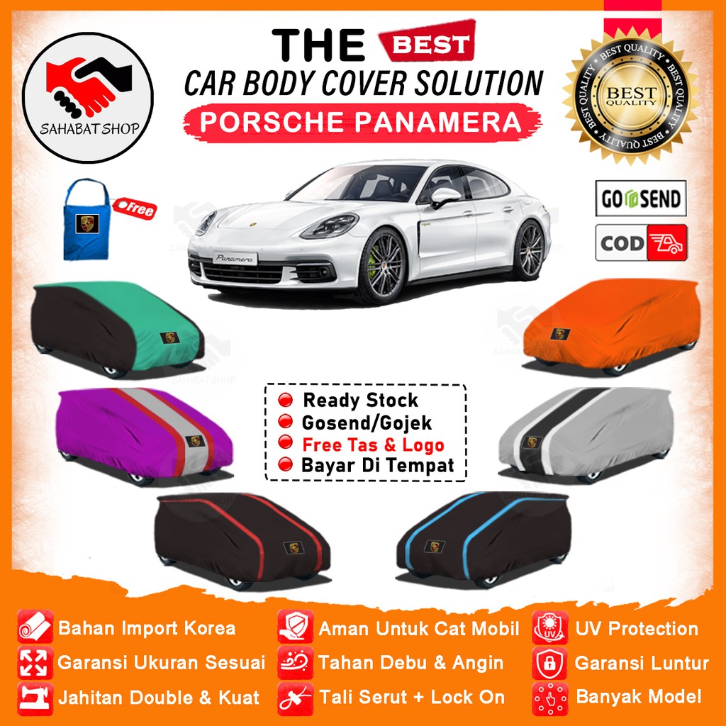 Sahabat Body Cover Mobil Panamera / Sarung Penutup Porsche Panamera Outdoor / Mantel Kerudung Pelindung Jas Mantel Mantol Kerodong Tutup Pembungkus Kelambu Terpal Tutupan Bungkus Mobil Sedan Panamera Waterproof Anti Air Model Orange