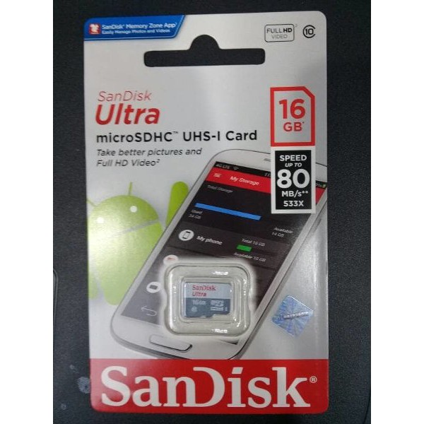 Microsd Sandisk 16GB Speed 80MBps