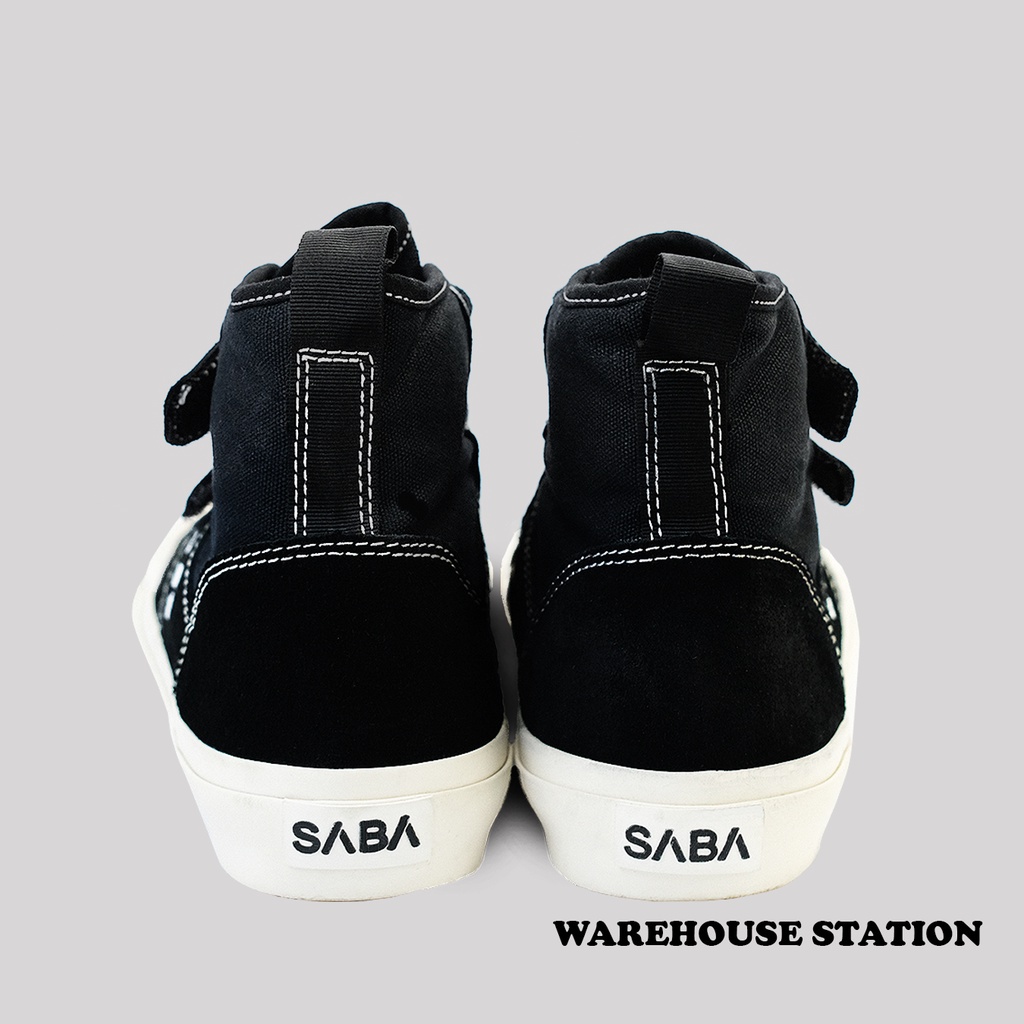 SABA Velcro High Black White - Sepatu Sneakers Casual Pria Wanita