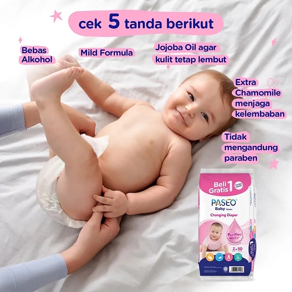 Bisa COD [ Buy 1 Get 1 ] Paseo Tissue Tissu Tisu Basah BABY WIPES isi 2x50 sheet