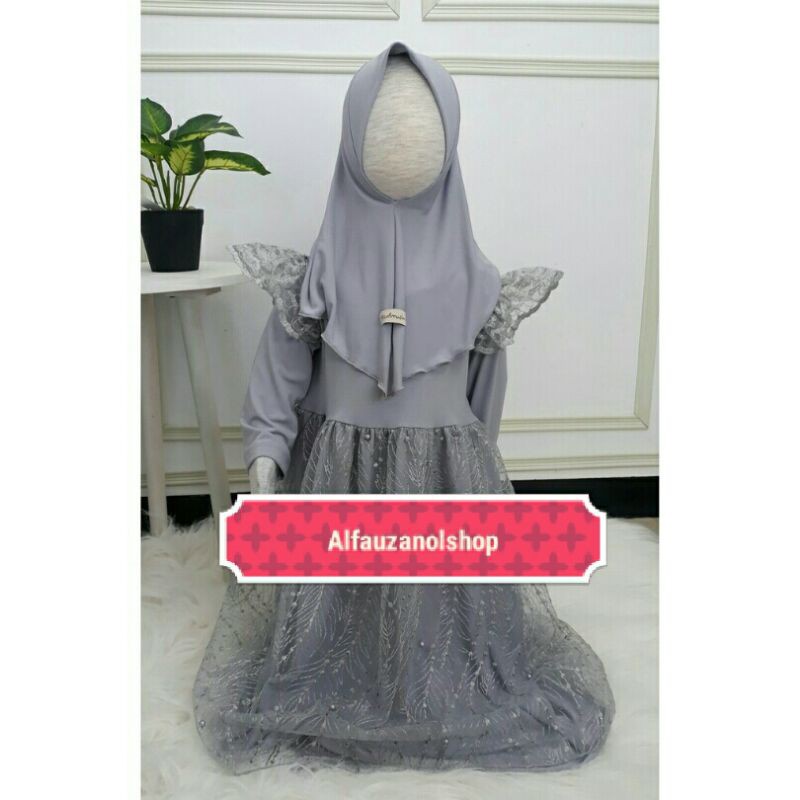 baju muslimah gamis anak 0 1 2 3 4 tahun brokat tille mutiara conelli spandex jersey premium