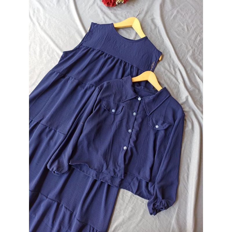 AL - SETELAN GAMIS CROP TOP CRINKLE BAHAN ADEM NYAMAN / AMORA CROP BLAZER CRINKLE