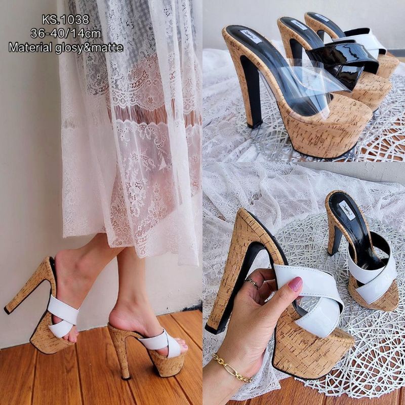 Ysl Platform Heels | Silang Jelly | Chunky | 15cm | Hitam, Putih, Transparan