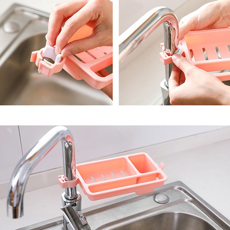 1Pc Multifunction Kitchen Sink Strainer Storage Basket / Sink Triangular Drain Basket / Faucet Storage Drain Rack For Organize Sponge, Soap, Rag, Wash Cloth