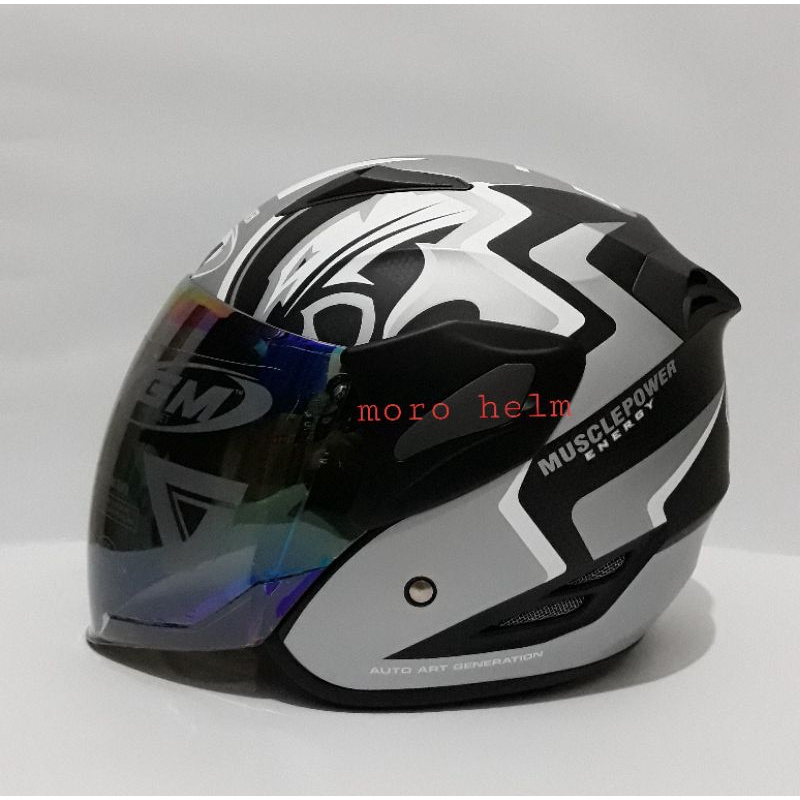 HELM GM FIGHTER MOTIF MUSCLE POWER BLACK DOFF SILVER