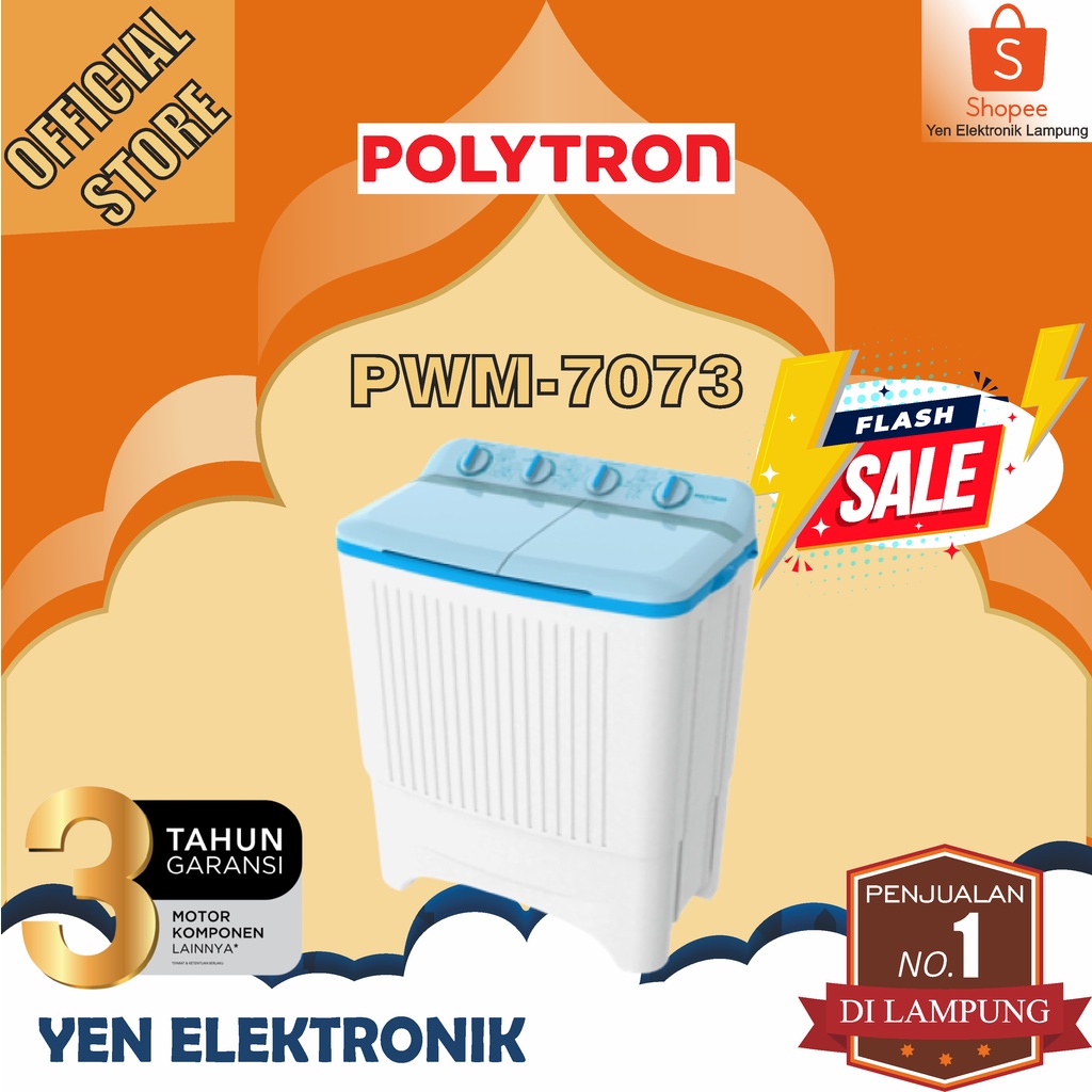 Jual Mesin Cuci POLYTRON PWM 7073 - 2 Tabung 7KG Garansi Resmi POLYTRON