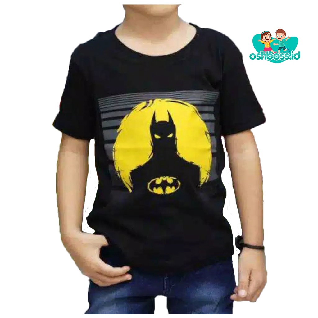 KAOS ANAK DISTRO MOTIF KARAKTER grosir pakaian kaos anak cowo cewe combed 30s karakter Batman Hitam-BATMAN HITAM