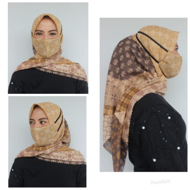 KERUDUNG SEGIEMPAT VOAL SET MASKER / HIJAB SET MASKER / HIJAB MASKER / KERUDUNG SET MASKER