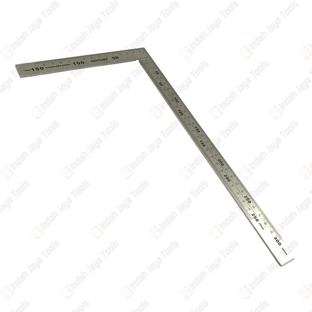 MAXPOWER 6&quot; Penggaris Siku Stainless Besi 300 x 150 mm Steel Ruler