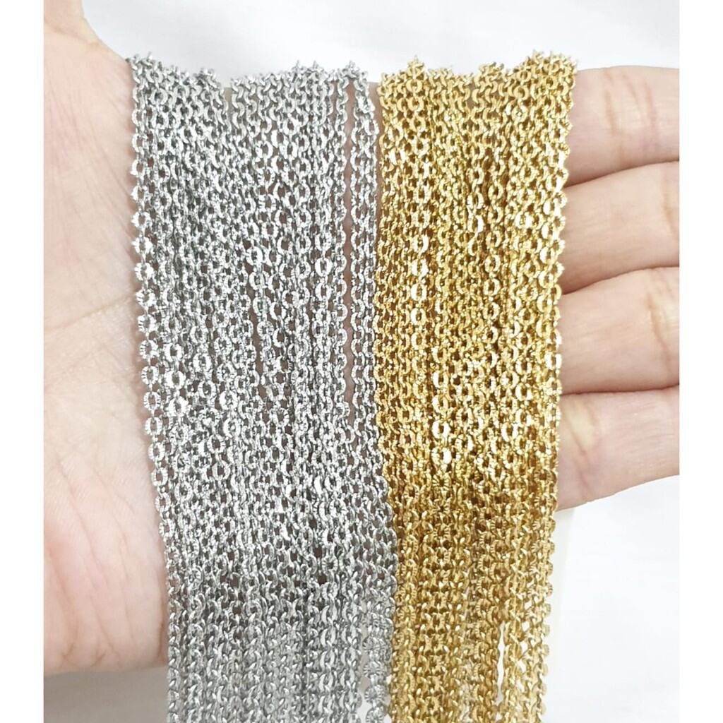KALUNG TITANIUM NORI MOTIF KECIL WANITA/ANAK ANTI KARAT 316L 45cm