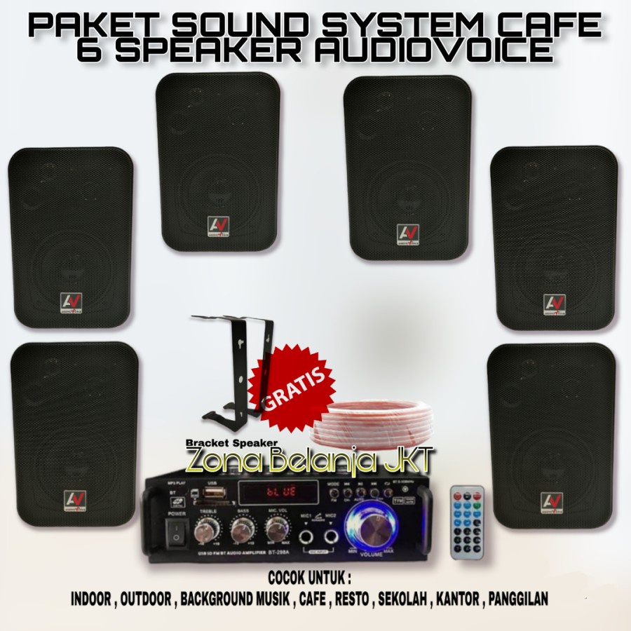 Paket Sound System Indoor Cafe Resto Klinik 6 Speaker Audiovoice Amplifier USB Bluetooth Original (S-3)