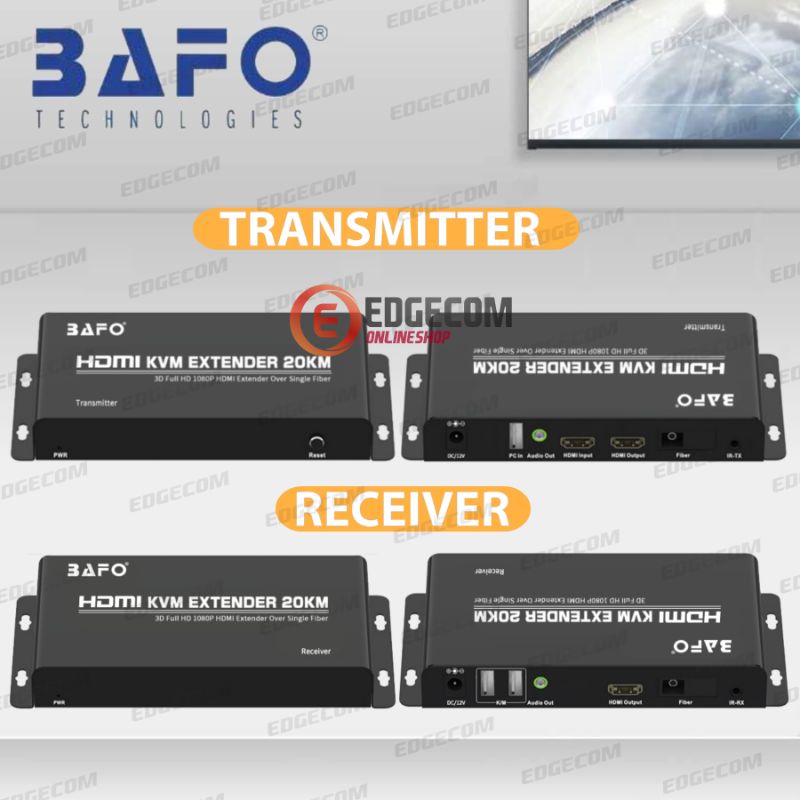 BAFO HDMI KVM Extender FO Fiber OPTIC Up to 20KM BF-377