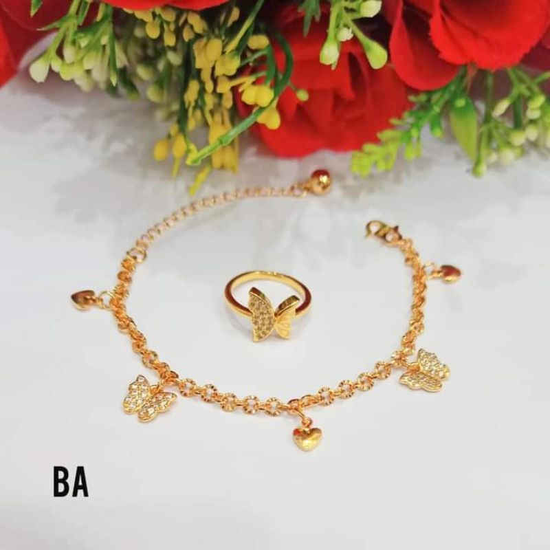 Gelang Nuri Jurai Free Cincin Permata Zircon Gold Perhiasan Wanita Modern (COD)