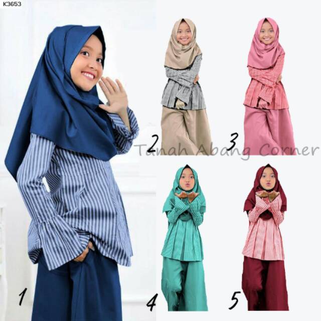 Setelan Baju Muslim Hijab Kulot Anak Perempuan Cewek Katun 5 6 7 8 Tahun Pink Biru Murah Tanah Abang
