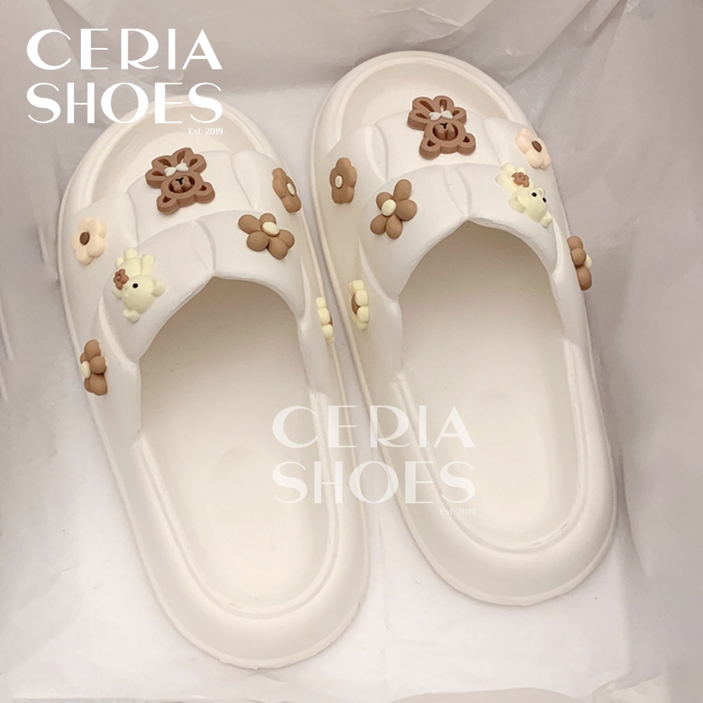 PVC Sandal Jelly Slipper Wanita Korean Import Teddy Bear Bahan Soft Rubber Elastic Non-Slip