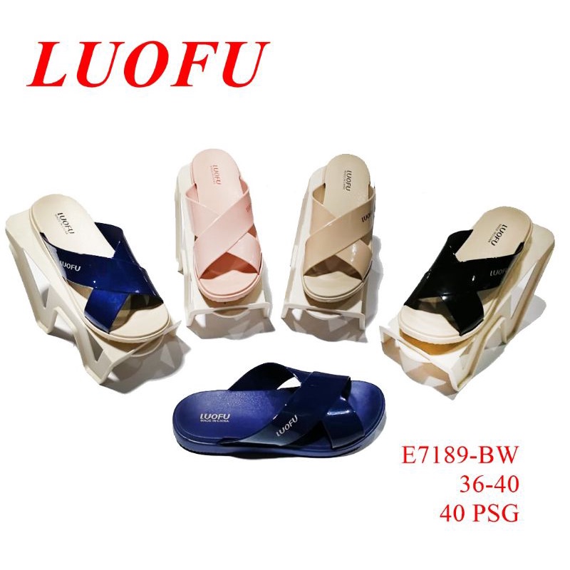 SANDAL KARET CEWEK LUOFU KEKINIAN LEMBUT EMPUK BAHAN IMPORT DARI LUOFU