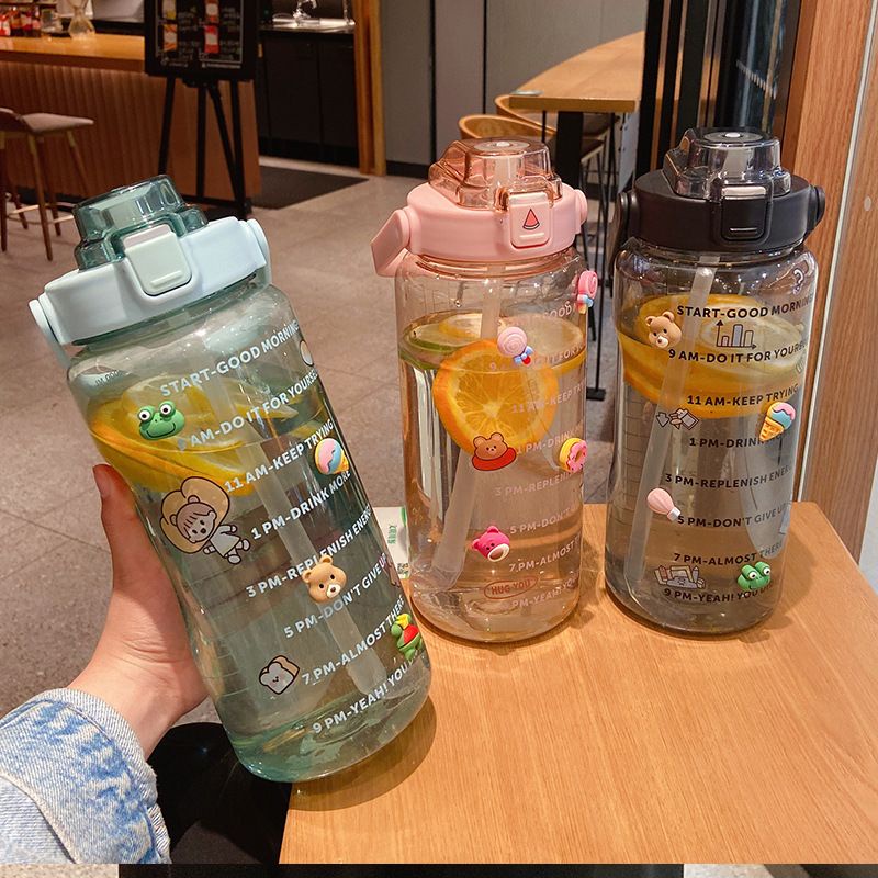 ((READY)) BAKUL UNIK - YIBEN Botol minum pastel jumbo 2L seperti Quifit / botol transparant bening tumbler 2 liter-5